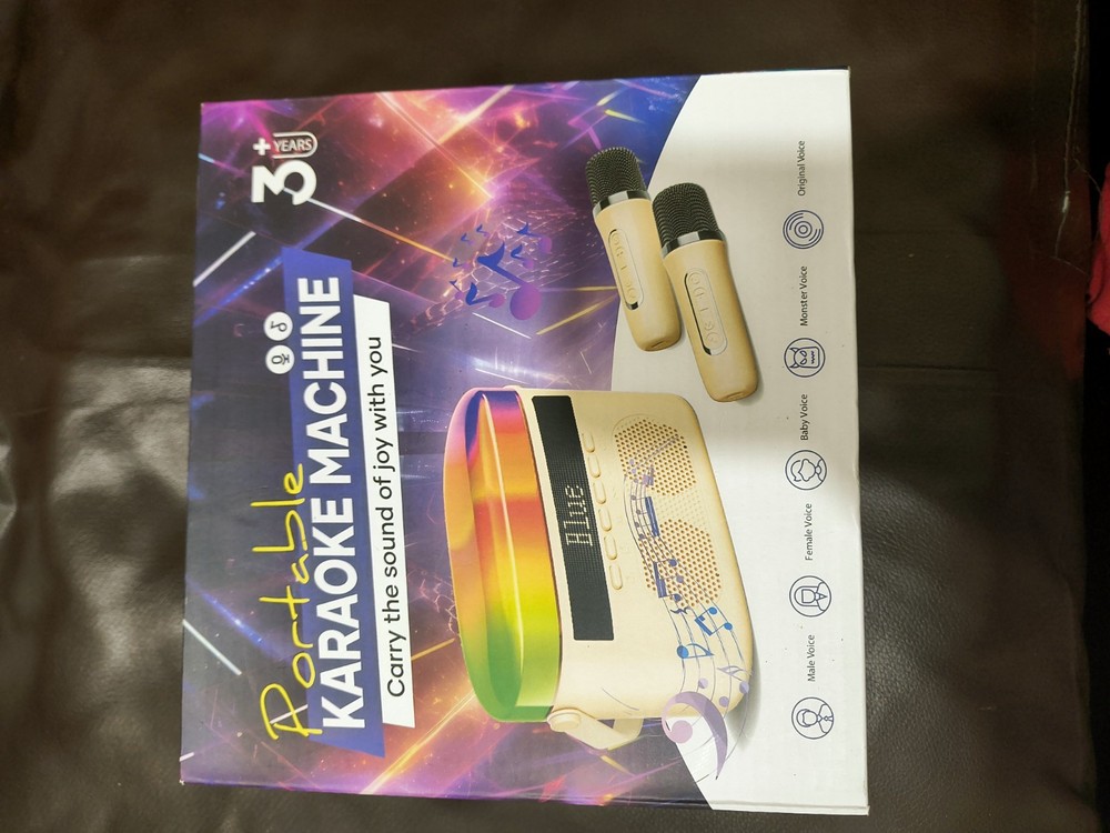 Konlysc Portable Karaoke System Bluetooth 5.3, LED, Lyrics Display, 2 Mics