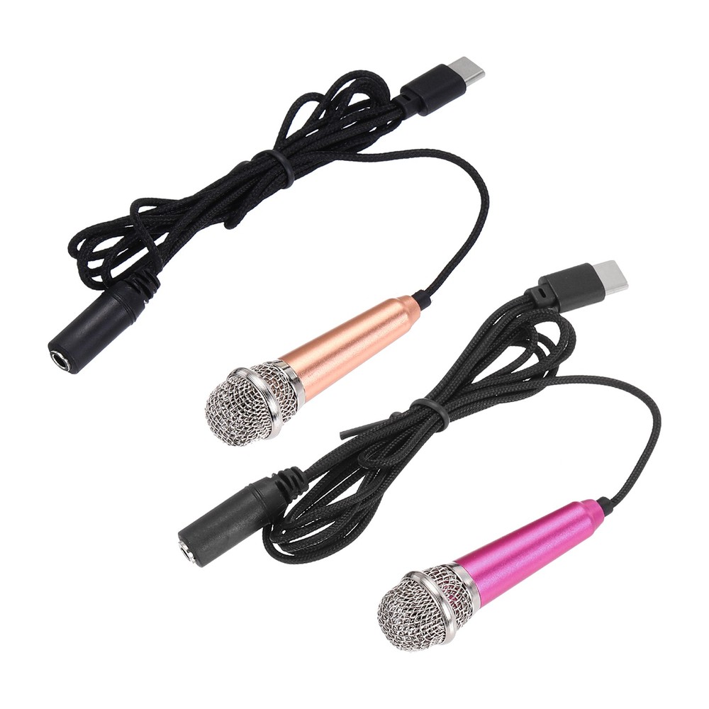 2Pcs Mini Microphone, Mic Tiny Microphone Type C Gold/Hot Pink