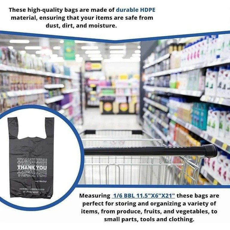 Bags 1/6 Black 21 x 6.5 x 11.5 "Thank You" T-Shirt Plastic Grocery Shopping Bags