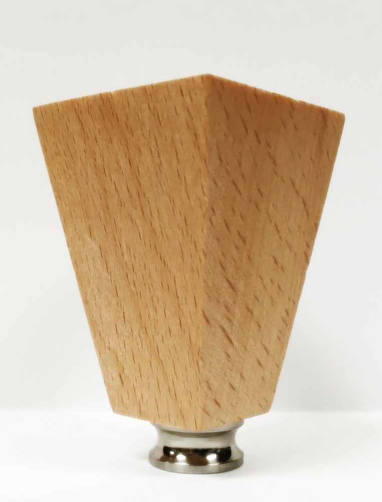 Lamp Finial-SOLID BEECH WOOD TAPERED RECTANGLE-W/Dual Thread Base-Satin Nickel
