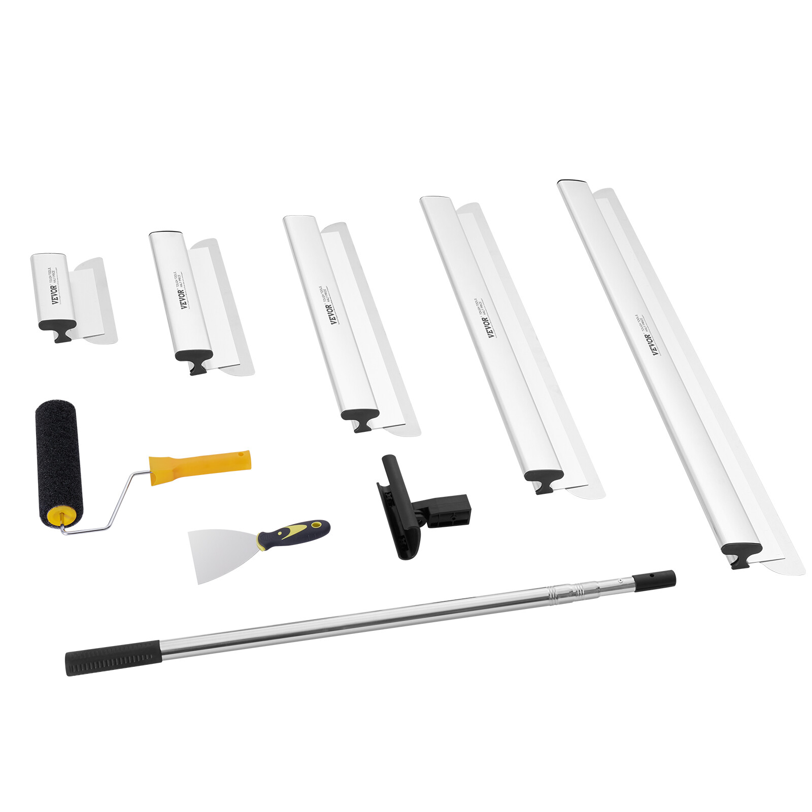 VEVOR Drywall Skimming Blade Set Knife Combo 10/16/24/32/40 in + 34-81 in Handle