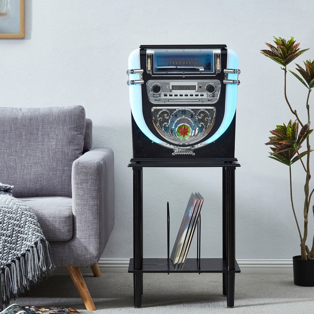 Arkrocket Boston Tabletop Jukebox Record Player Entertainment System w/ Stand