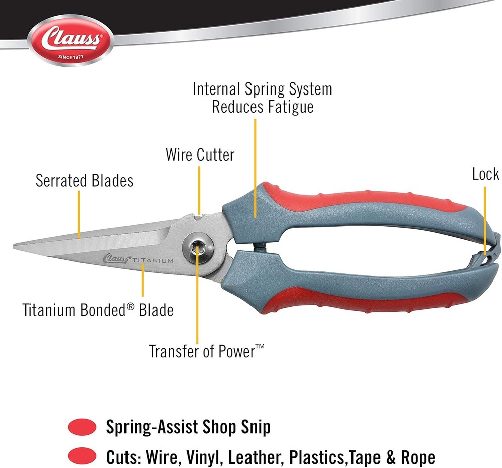 Clauss 8" Titanium Spring Scissors Wire Cutter