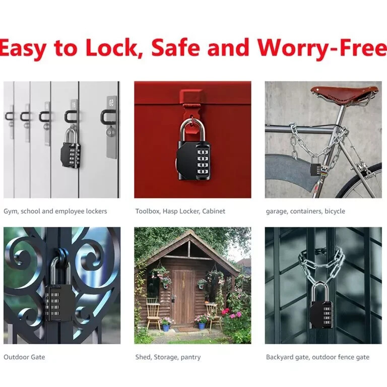 2 Pack 4 Digit Combination Padlock with Keys for School Gym Locker Waterproof