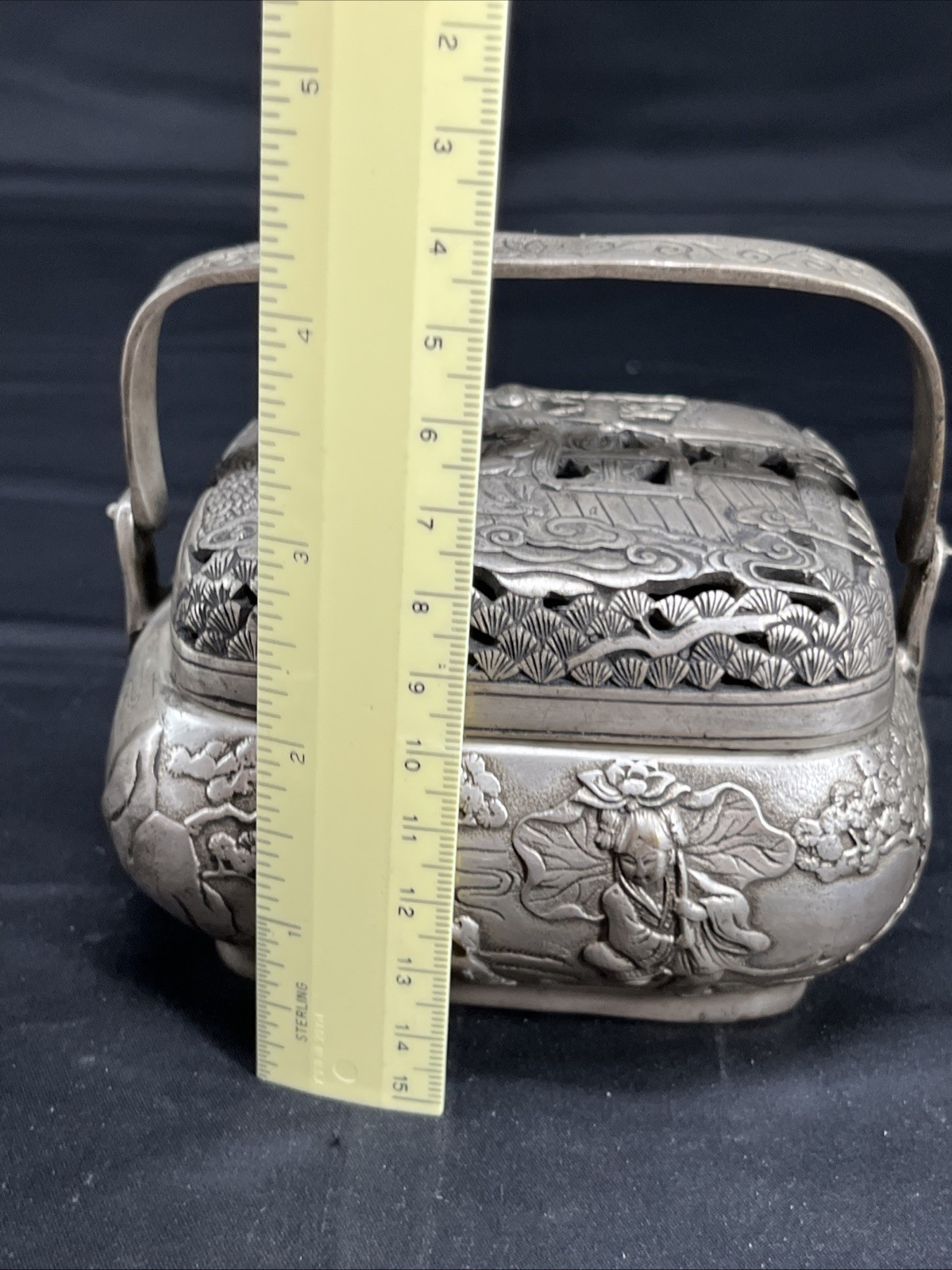 5.6"Chinese Buddhism Pure copper Gilt silver Fine carving [Crane] Incense burner