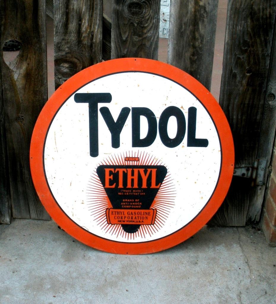 Vintage TYDOL Ethyl Auto  Oil Gasoline Porcelain Metal 25.5x25.5 Plaque Sign