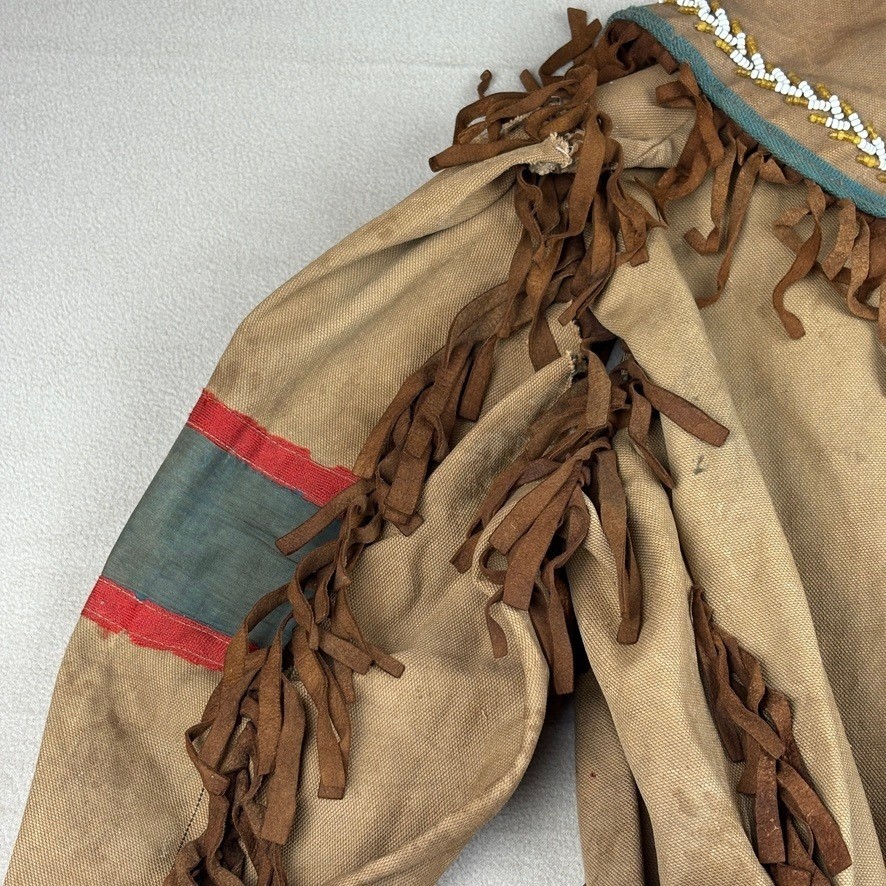 Antique Native American Canvas Beaded Ceremonial Fringe Jacket Coat Metis Cree