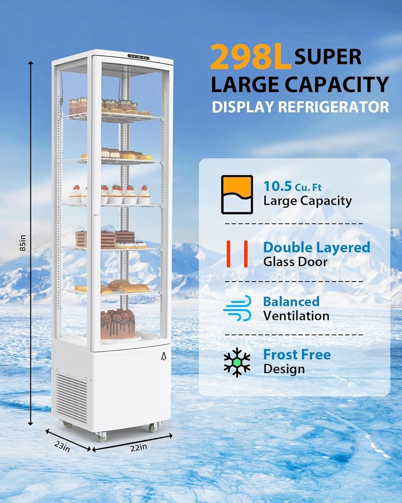 Refrigerated Display Case, 10.5 Cu. Ft. Display Refrigerator with LED Lighting