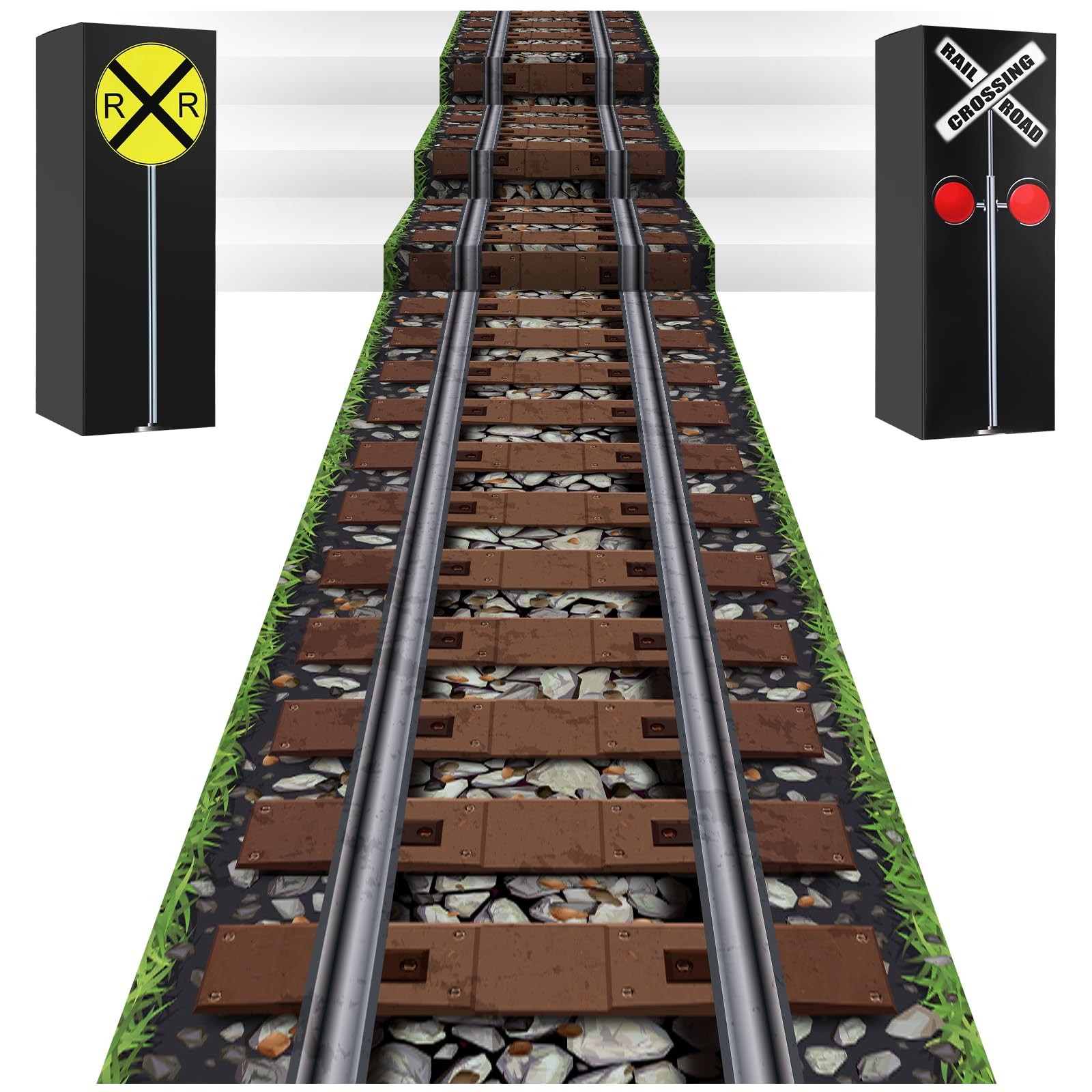 3 Pcs Train Birthday Party Decorations Express Train Backdrop Railroad Aisle ...