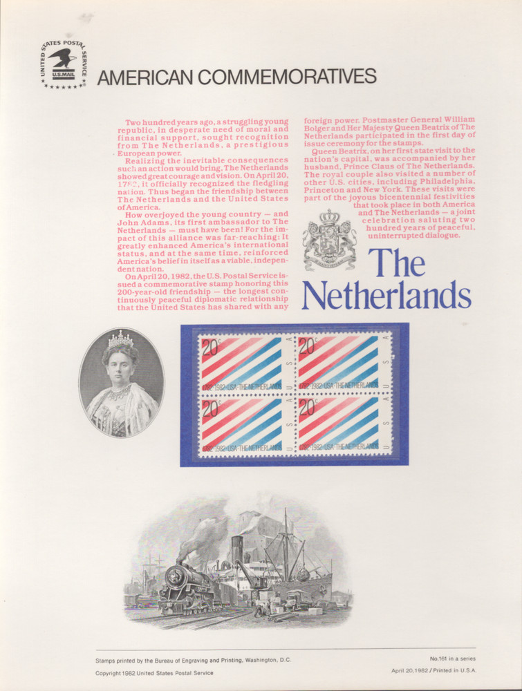 1982 Commemorative Panel Honoring The Netherlands