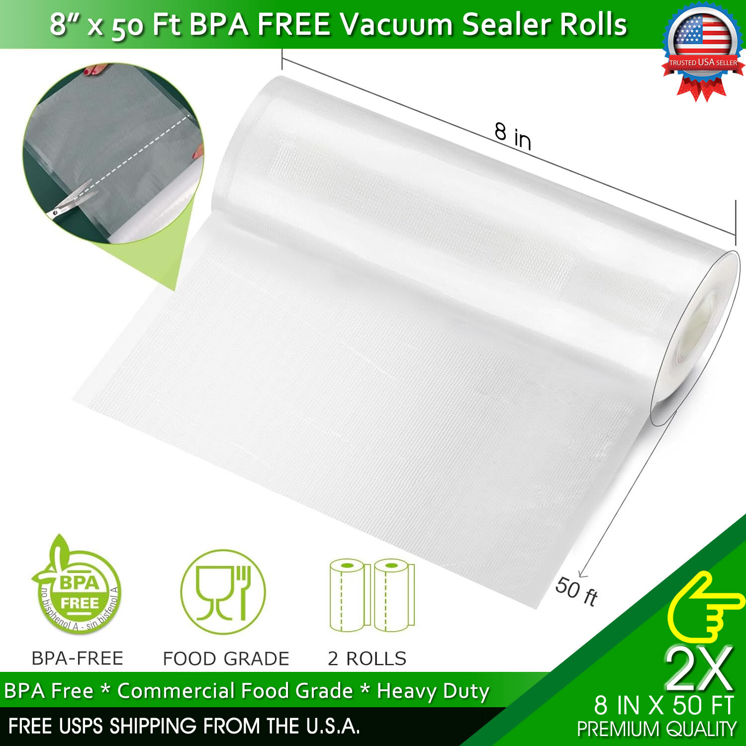 Vacuum Sealer Bags Rolls Jumbo 4Mil Food Saver Bag 8"x50' 11"x50' 8"x20' 11"x20'