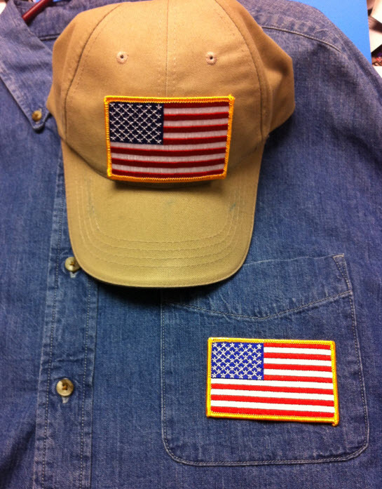 REVERSE USA AMERICAN FLAG PATCH IRON-ON SEW-ON WHITE BORDER (3½ x 2¼”)