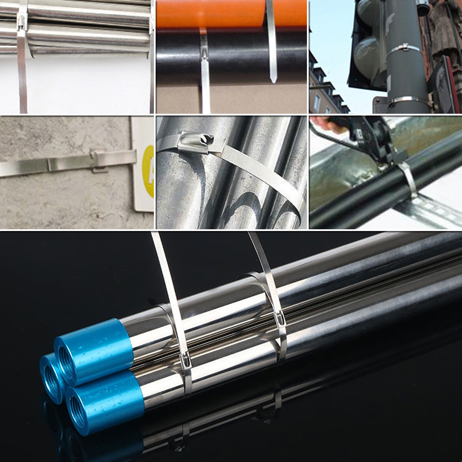 100Pcs Metal Zip Ties Stainless Steel Heavy Duty Self-Locking Cable Ties 150mm