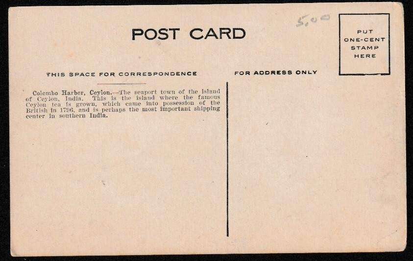 Ceylon Colombo Harbour picture postcard