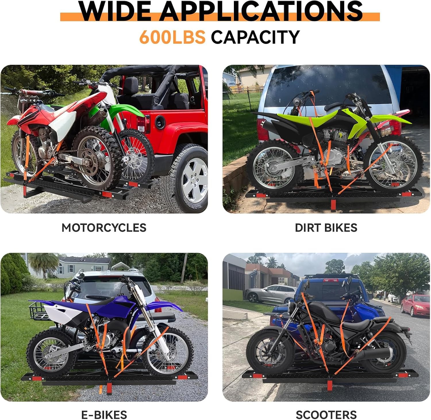 500LBS Dual Motorcycle Carrier Scooter Dirt Bike Hitch Mount Rack Ramp Hauler