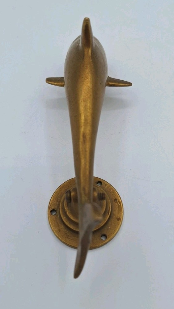 Vintage Solid Brass Dolphin Door Knocker Heavy Retro Nautical Fish