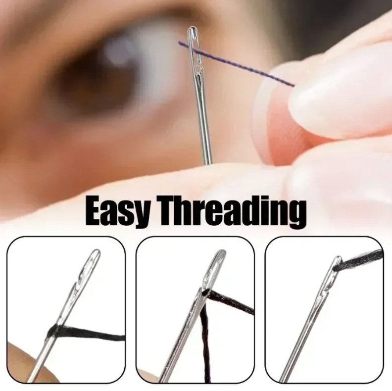 30pcs Self-Threading Blind Sewing Needles with Wooden Storage Case - NEW