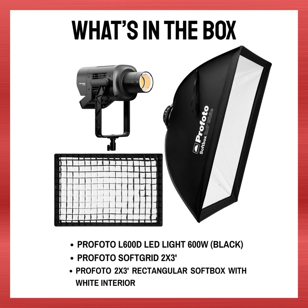 Profoto L600D LED Light with Heat-Resistant Softbox and Softgrid Bundle