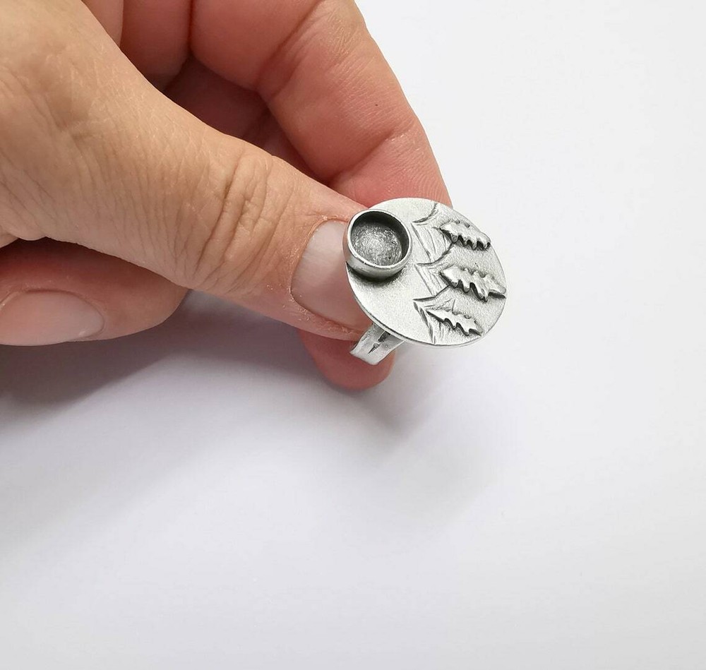 Pine Tree Mountain Blank Silver Ring Setting Cabochon Mounting Adjustable G26800
