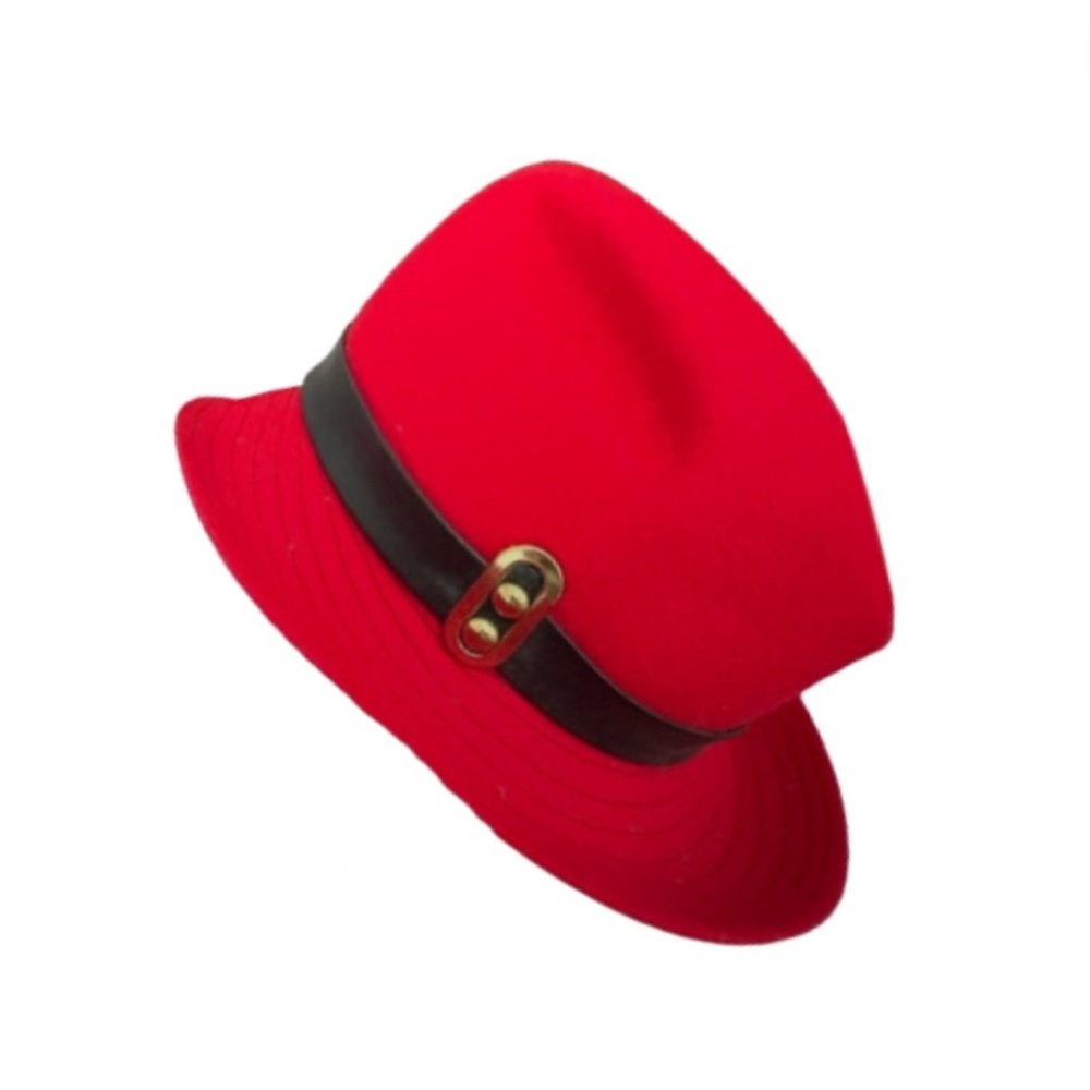 Vintage Red Wool Fedora with Black Band