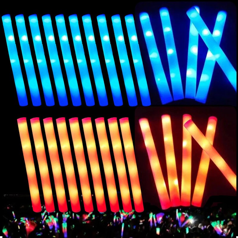 100Pcs Light Up Foam Sticks 18" LED Glow Stick for Party Orange /Blue