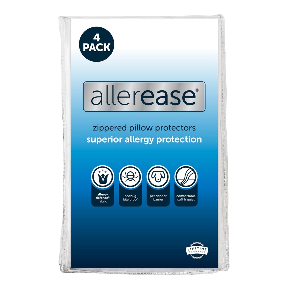 Set of 4 Standard/Queen AllerEase Pillow Protectors - Moisture Wicking, Advan...
