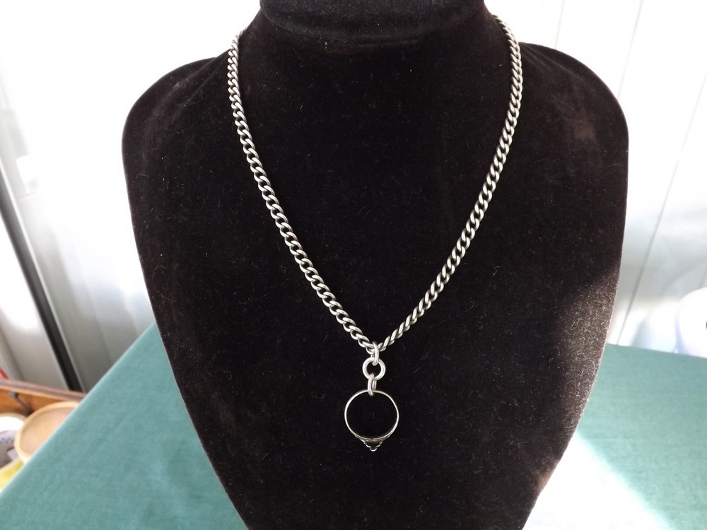 SOLID SILVER ANTIQUE ALBERT CHAIN NECKLACE 16" ROYAL ARTILLERY 925 Silver RING