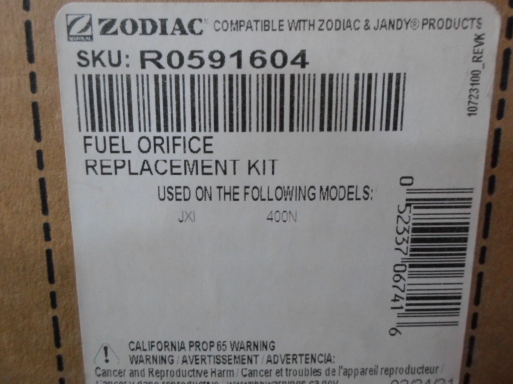 Jandy JXI heater, fuel orifice kit, R0591604.