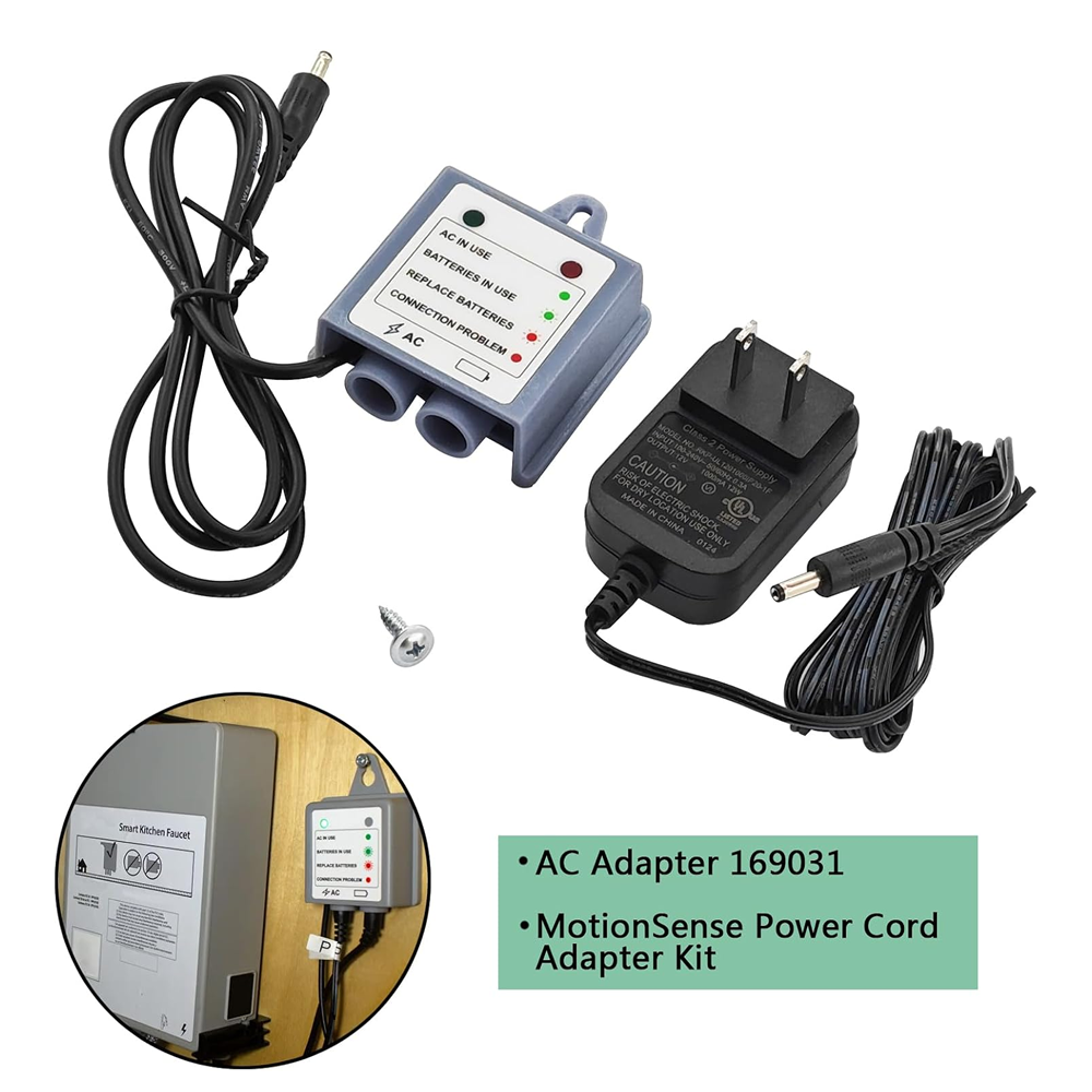 169031 AC Power Cord Adapter Kit Fits Moen MotionSense Kitchen Faucets