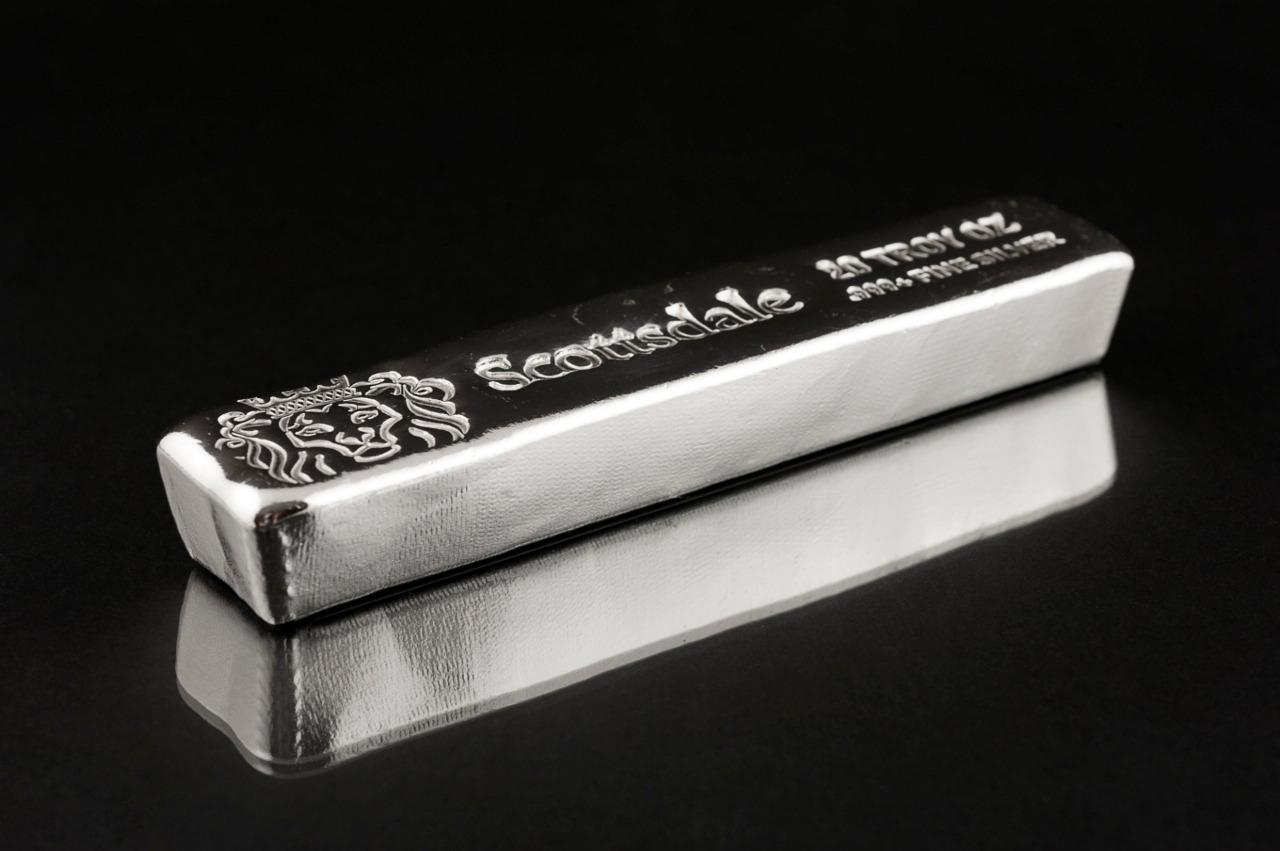 20 oz .999 Silver Bullion Long Cast Bar by Scottsdale Mint #A397