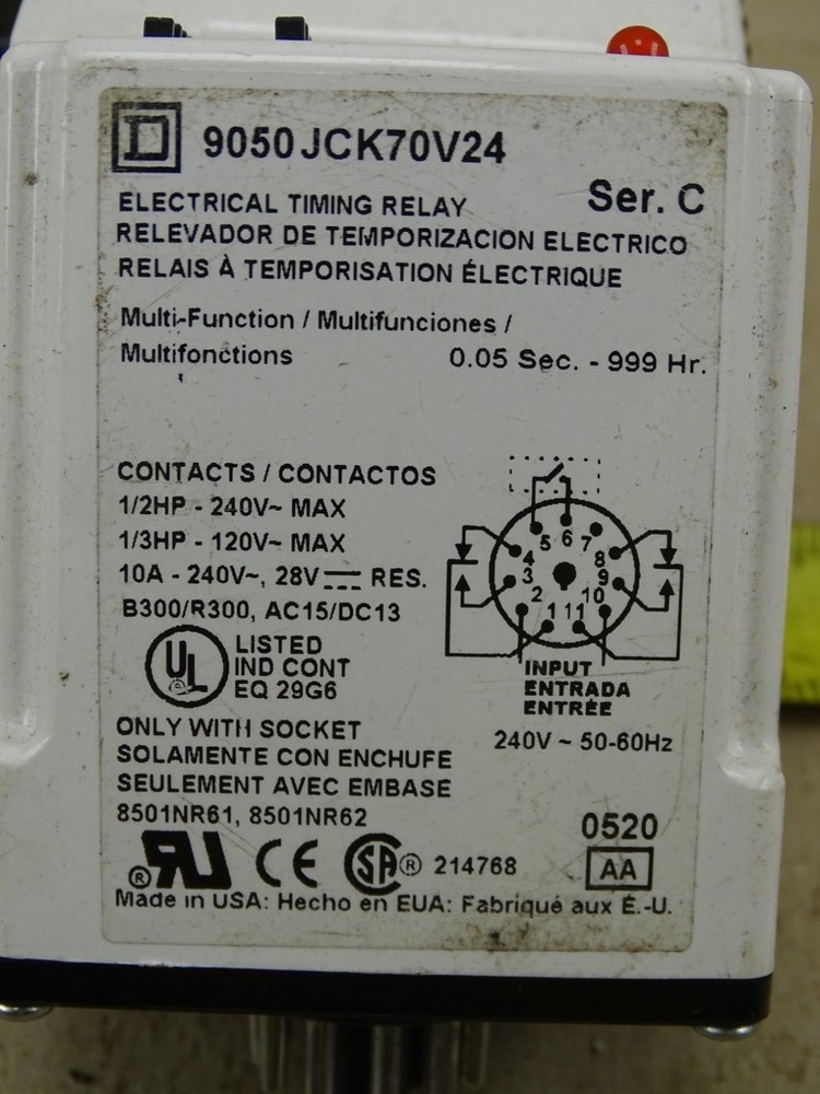 (2) Square D Electrical Timing Relay , 9050 JCK70V24