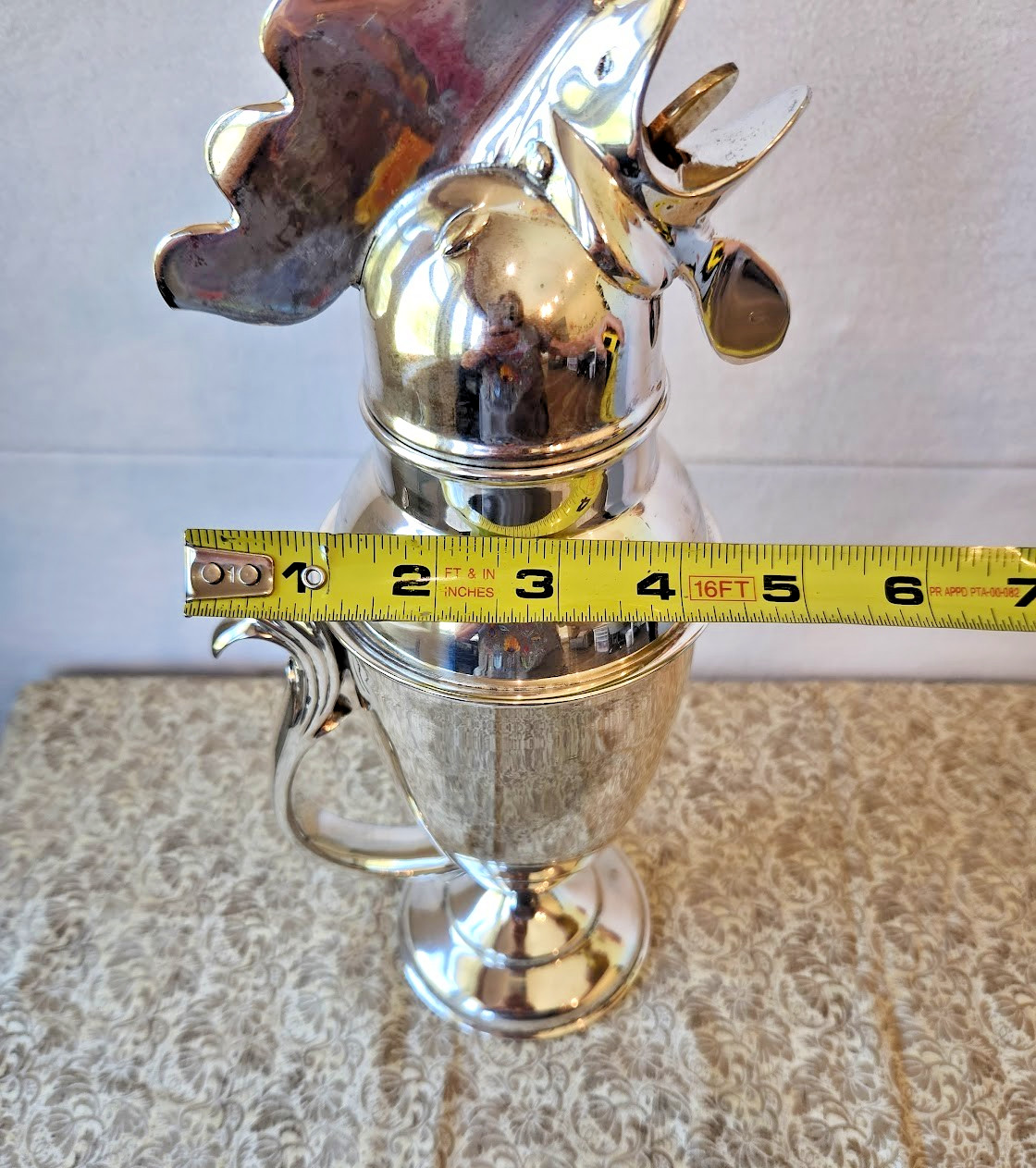 Rooster Cocktail Shaker Restoration Hardware Polished Silver Plate Vintage 13"