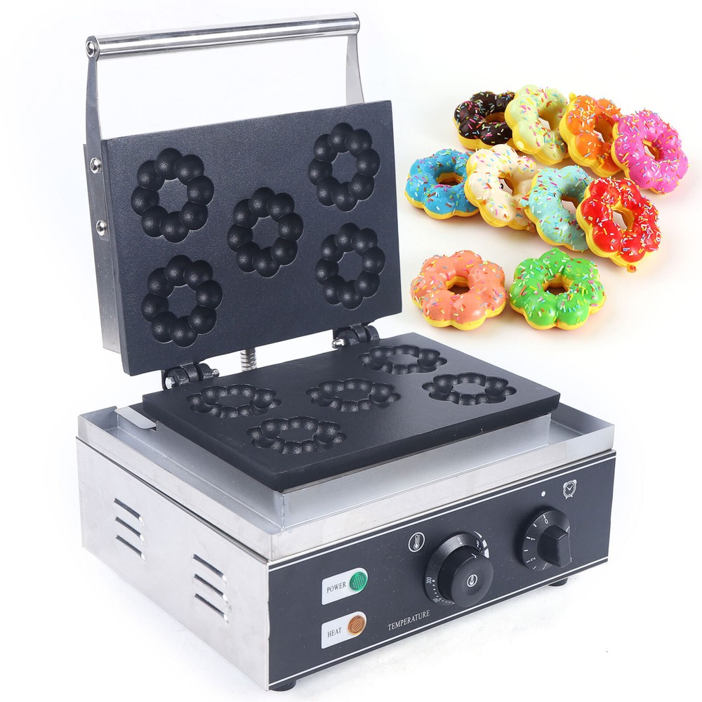 1500W Donut Maker Waffle Machine Commercial 5 Dounts Baking Waffle Machine Timer