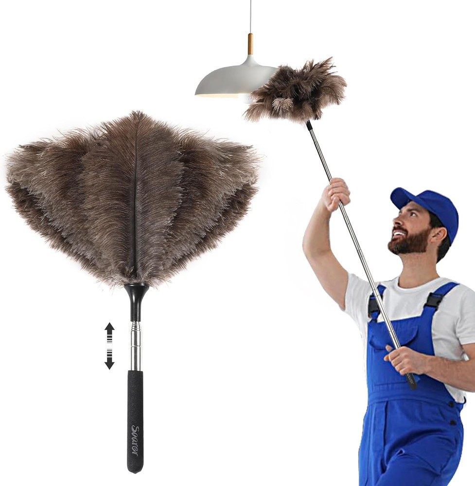 Extendable Ostrich Feather Duster - 40 inches Fluffy Long Handle