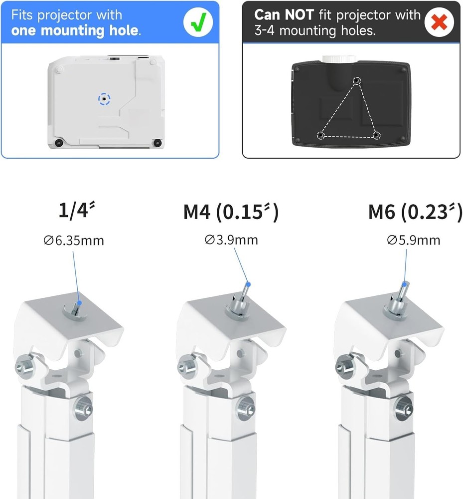 Extended Mini Projector Ceiling Mount Adjustable Wall Mount with Thread Adapters