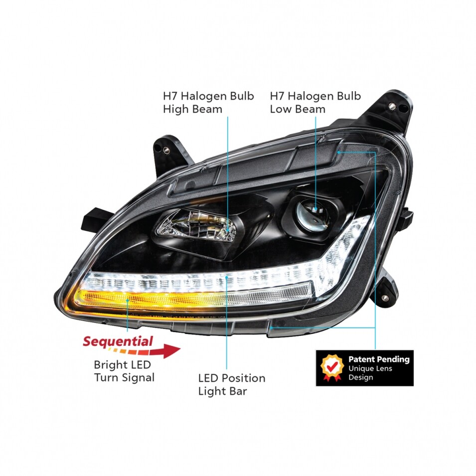 Blackout Projection Headlight w/ LED Sequential Turn/DRL for Peterbilt-Passenger