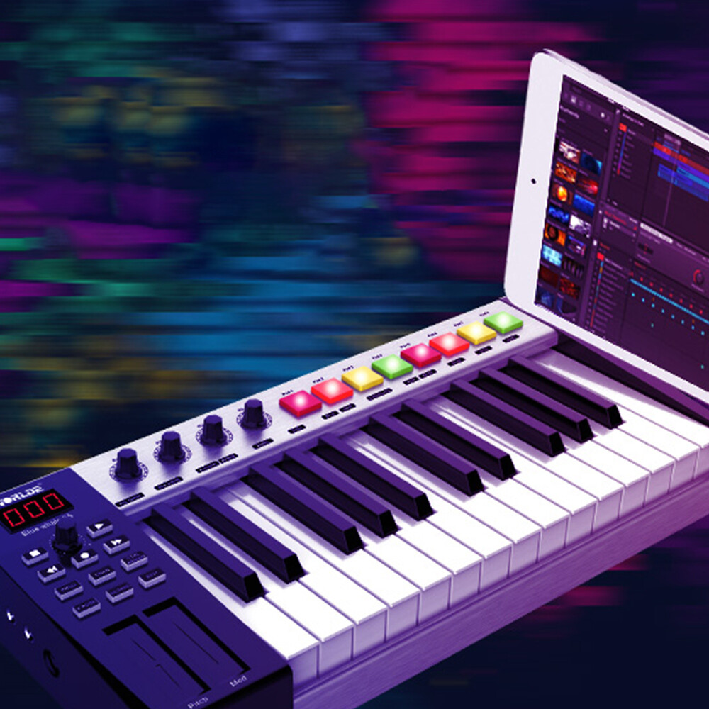 WORLDE Blue whale 25 key USB MIDI Controller Keyboard Trigger Pads w/ USB Cable