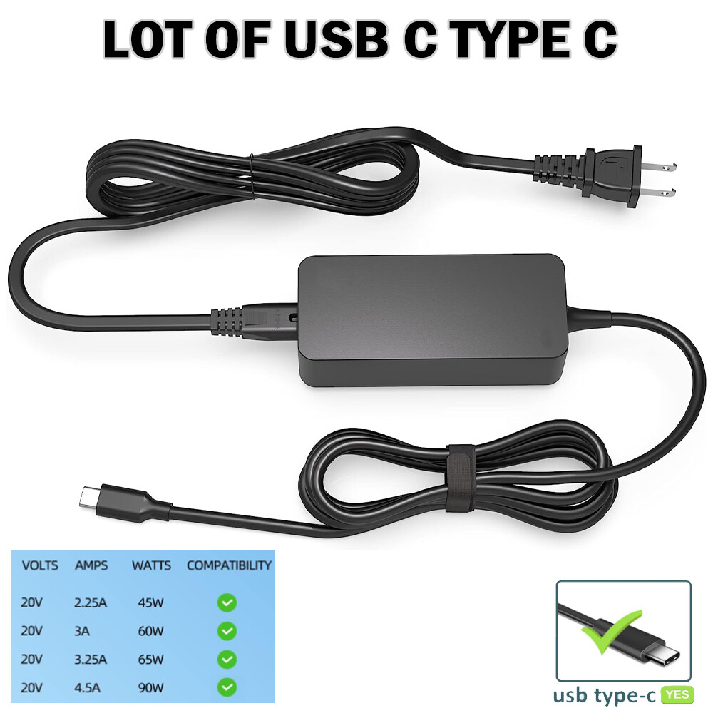 LOT OF 45W 65W 90W USB C Type C Adapter Charger For Lenovo HP Macbook Samsung
