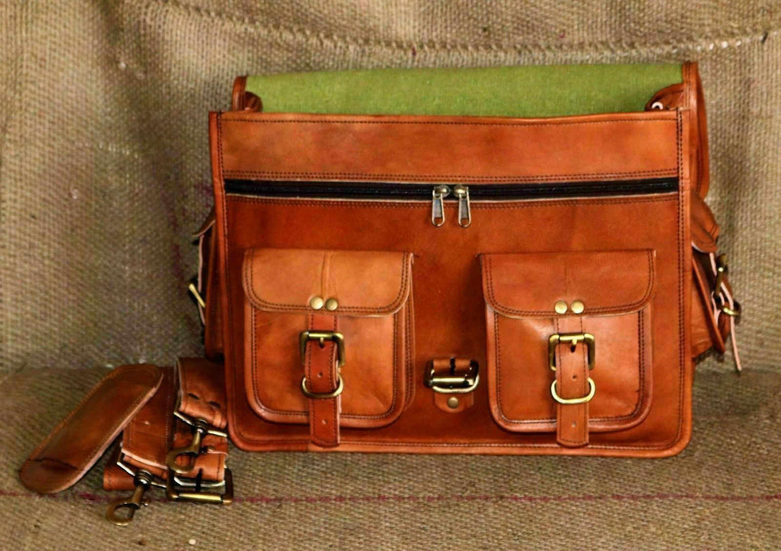 Genuine Leather Vintage Laptop Messenger Briefcase Bag Satchel Handmade Men's