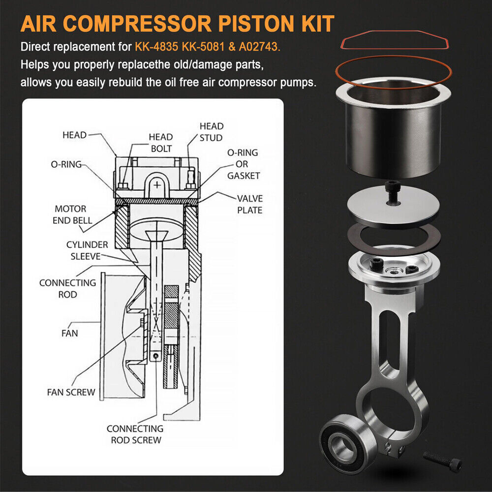 Compressor Piston Kit Connecting Rod Replacement Kit Piston Bearing for Sea-rs💓