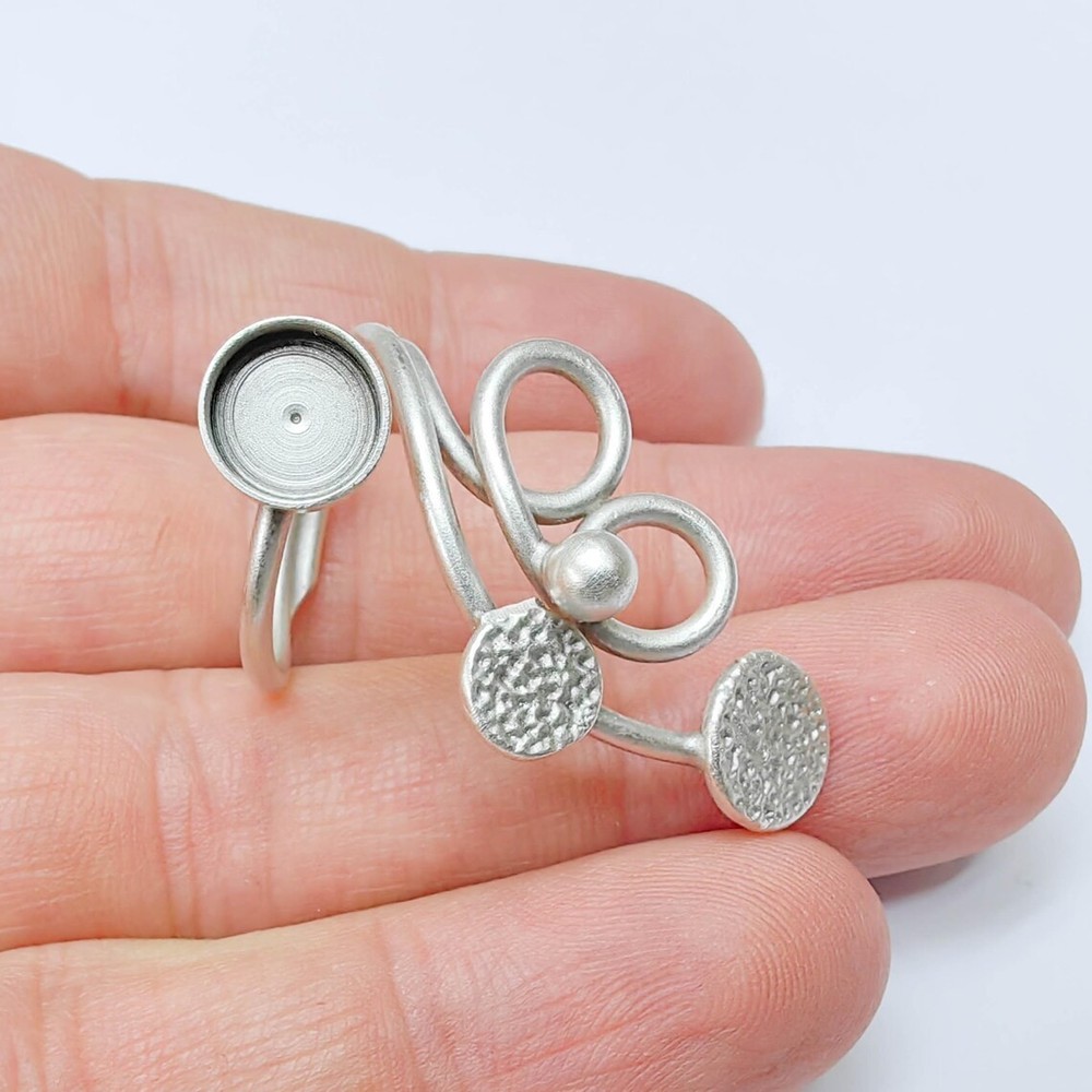 Spiral Ring Setting Blank Cabochon Mounting Adjustable Bezel Brass 8mm G37551