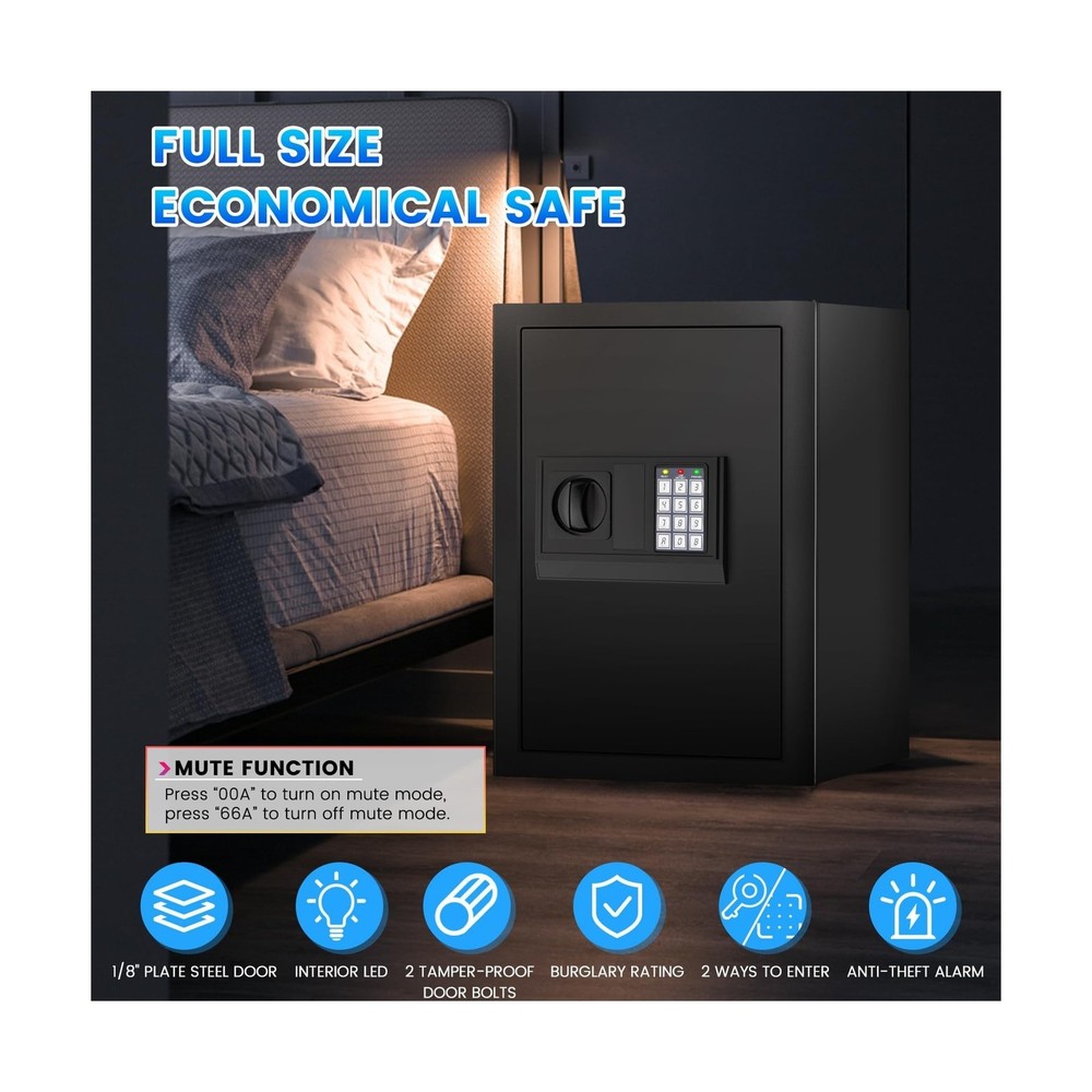 Large Home Safe 3.3 Cuft, Digital Security Safe Box with Smart Alarm System, ...