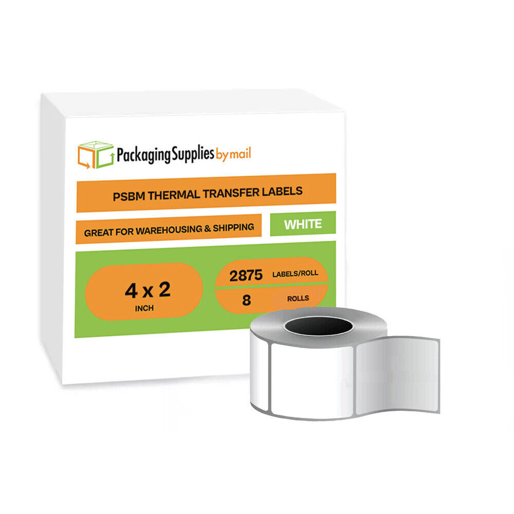 2875 Labels/Roll - Ultra-White Thermal Transfer Labels for Packaging - 8 Rolls