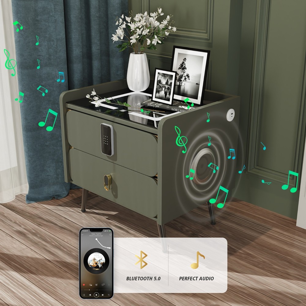 20" Tall Smart nightstand with combination lock ,Bluetooth player,Led light