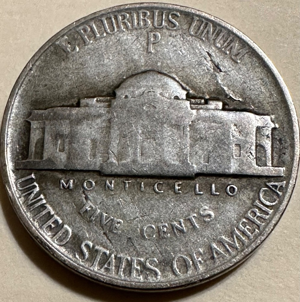 1945 P Mint Mark War Nickel 35% Silver With Many Mint Errors