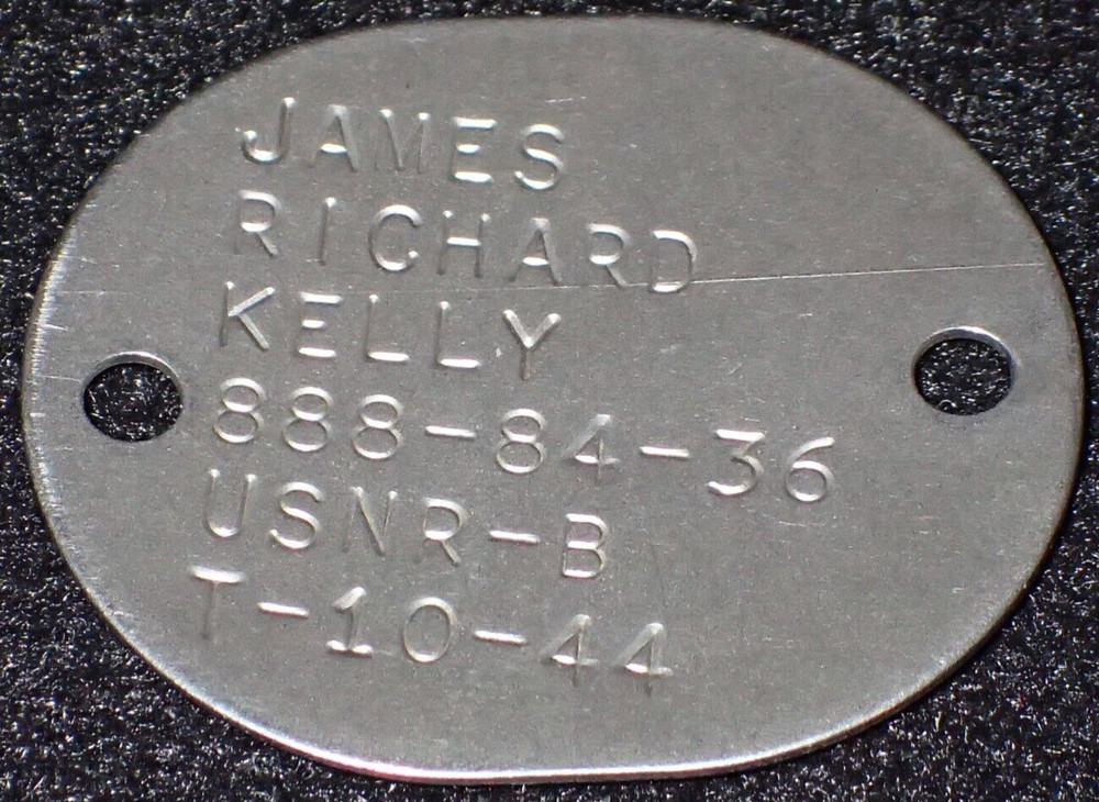 WWII USN Navy Personnel Identification Disc "Dog Tag" JAMES RICHARD KELLY T-44