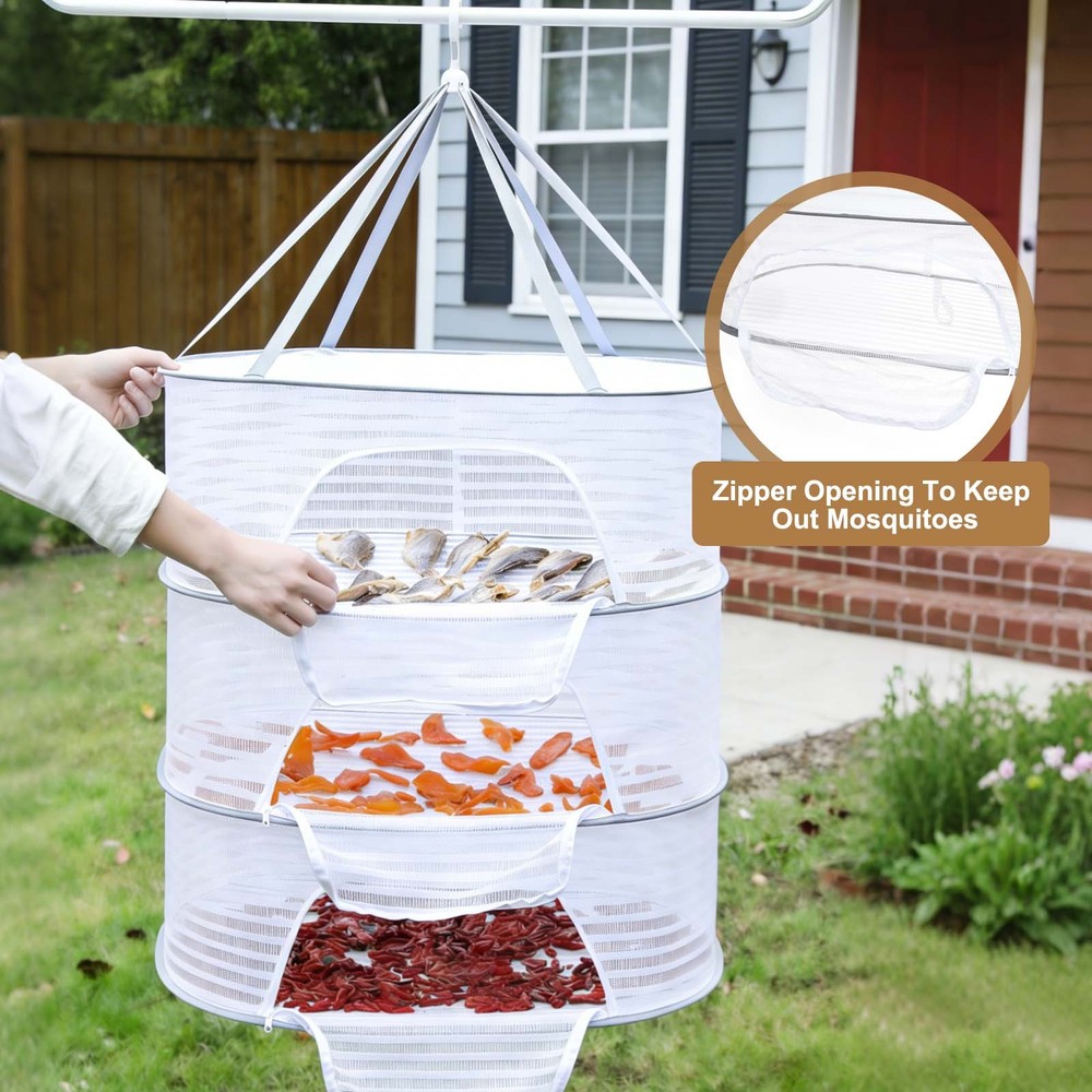 Herb Drying Rack, 24" 4-Layer Hanging Drying Mesh Net, White