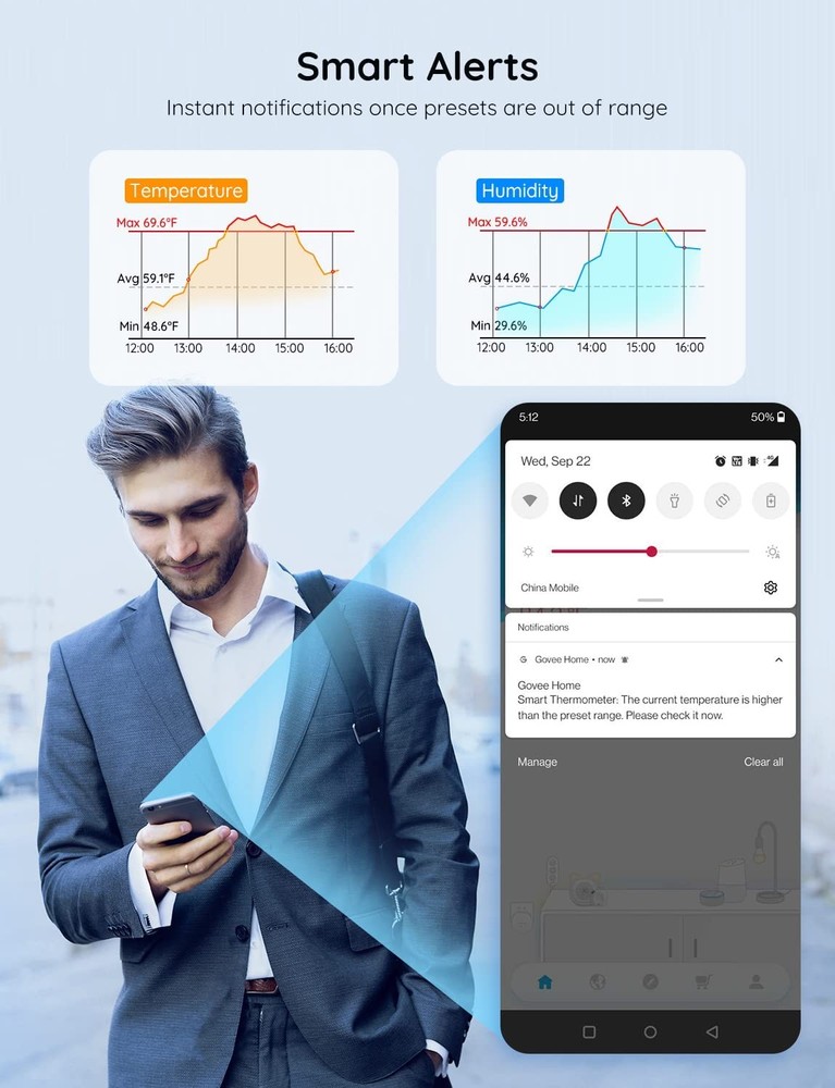 WiFi Hygrometer Thermometer Sensor 3 Pack, Indoor Wireless Smart Temperature