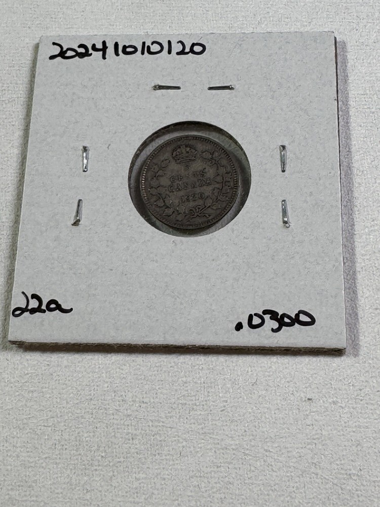 1920 Canada 5 Cents Small Silver Coin Cleaned