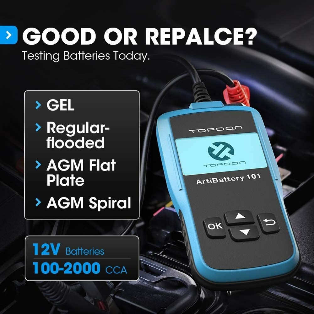 TOPDON 12V Car Battery Load Tester Voltmeter 100Amp Analyzer 5 Seconds Fast Test
